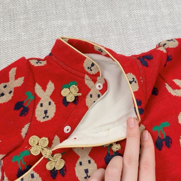 Chinese QiPao Red sweater long sleeve bodysuit - Picture 8 of 11